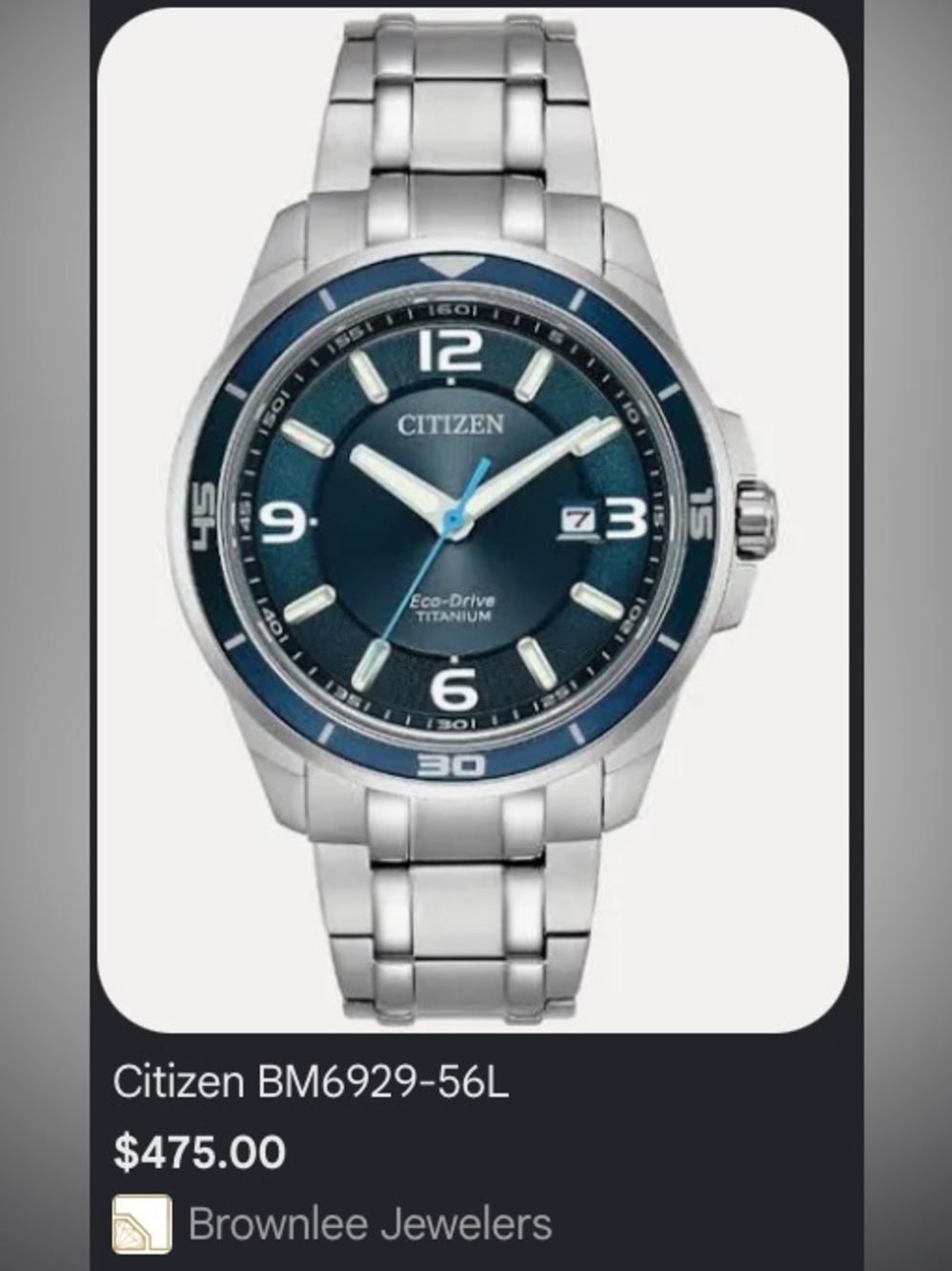 Citizen Eco-Drive Brycen titanium watch BM6929-56L
